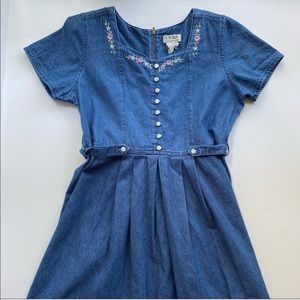 Erika Vintage Denim Floral Embroidered Dress